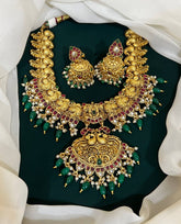 Emerald Beads in Peacock in Naskhi Necklace - NN00114